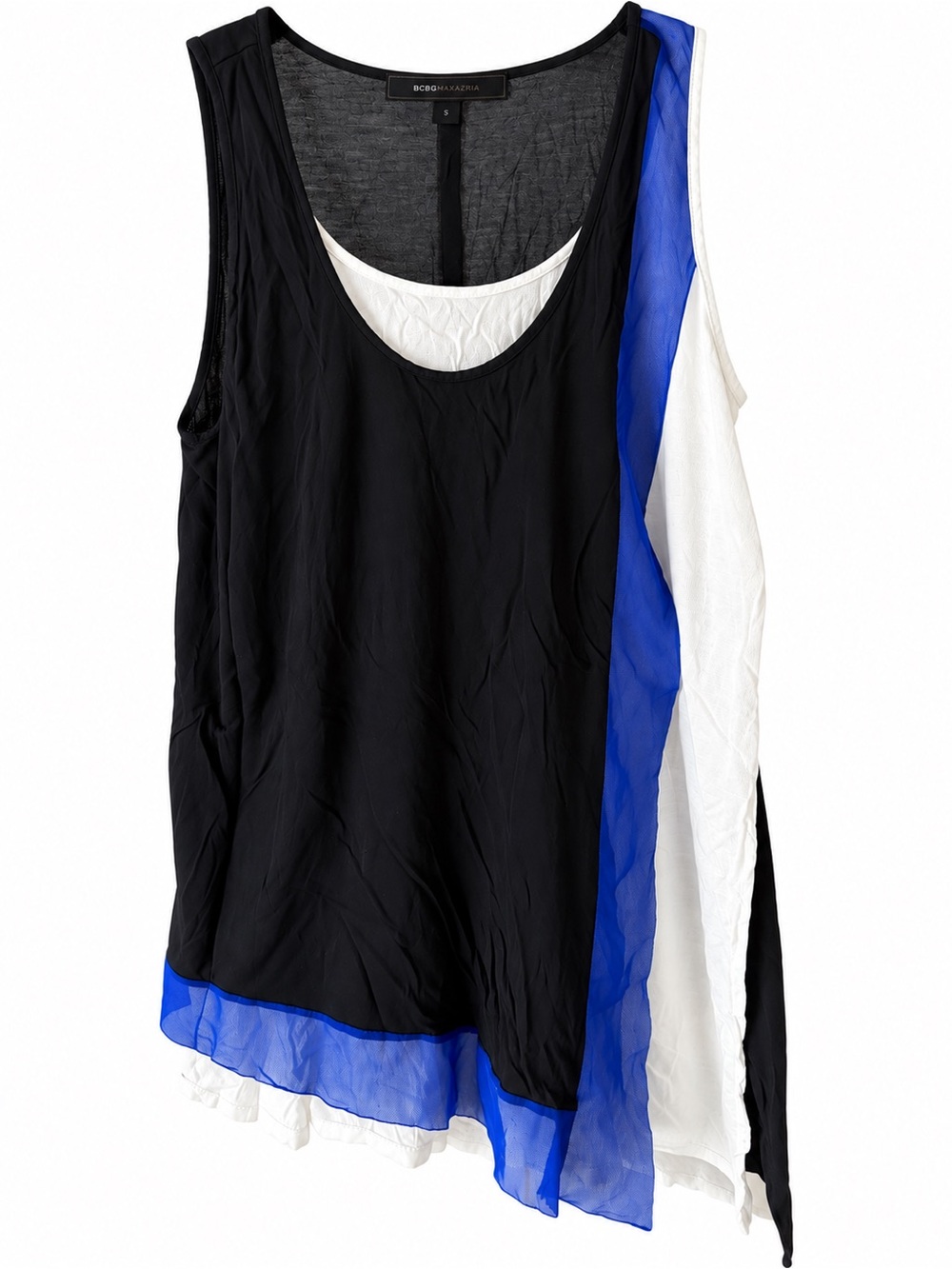 BCBGMaxAzria Black, White & Royal Blue Layered Sleeveless Tank